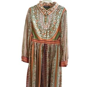 Mooerkerr Woman’s Size XL Boho Peasant Colorful Long Sleeve Maxi Dress